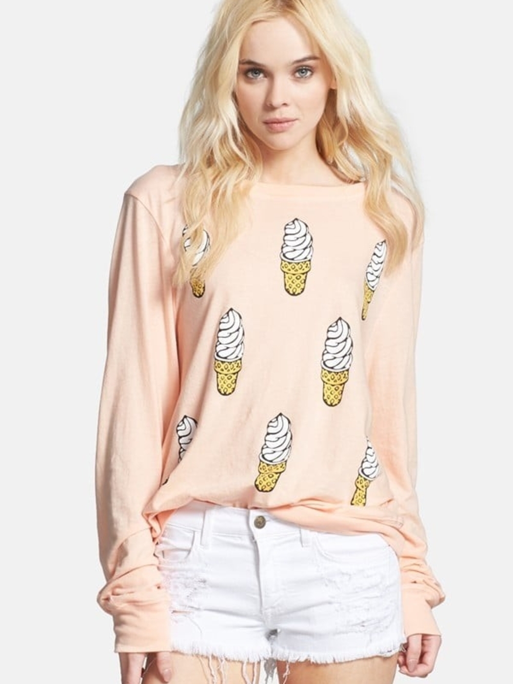Wildfox Peach Ice Cream Cone Graphic Long Sleeve Top Size Small
